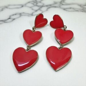 Sugarfix 3 Hearts Earrings Gold tone red hearts drop earrings
